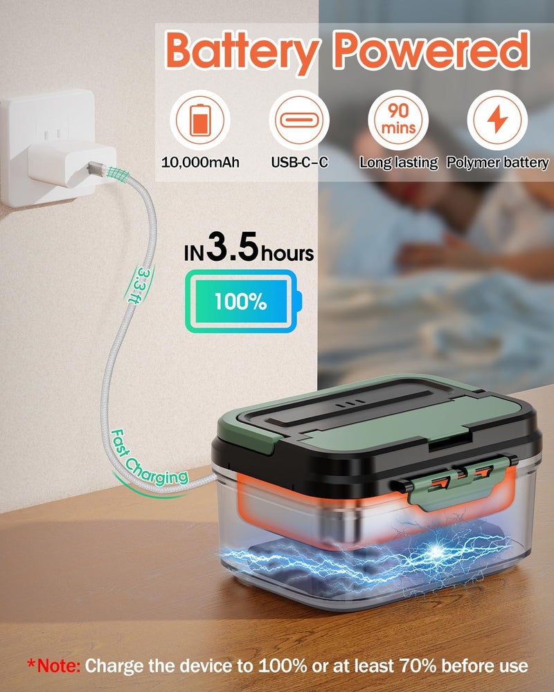FERVINOW Cordless Electric Lunch Box for Adults – Battery-Powered Heated Lunch Box with 1.2L Stainless Steel Container, Timer Function, and Leak-Proof Food Warmer for Work, Travel & Office(Pine Green) - Image 5
